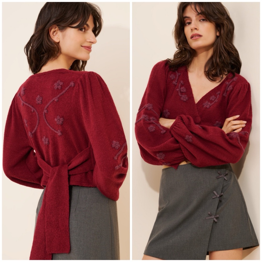 NWT For Love And Lemons Adalyn Red Floral Crop Cardigan Sweater SZ XL - Picture 11 of 11